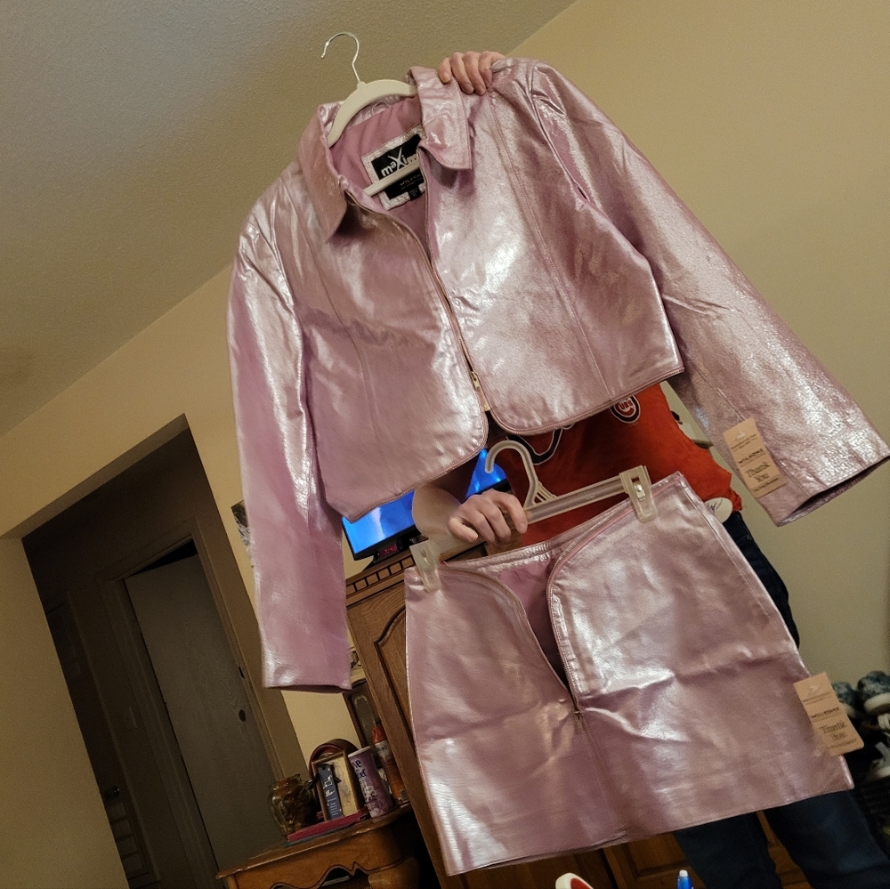 Genuine Wilsons Leather Designed by Maxima Barbie Doll Pink Vintage Skirt Suit.